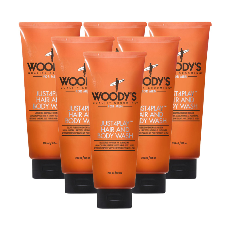WOODY'S JUST4PLAY HAIR BODY WASH 6PC DISPLAY - Набір з 6 засобів: чоловічий шампунь і гель для душу 2 в 1